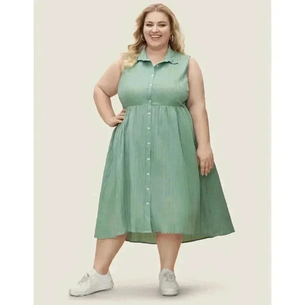 NWT Bloomchic 6X Solid Shirt Collar High Low Hem Button Up Dress in Mint Green